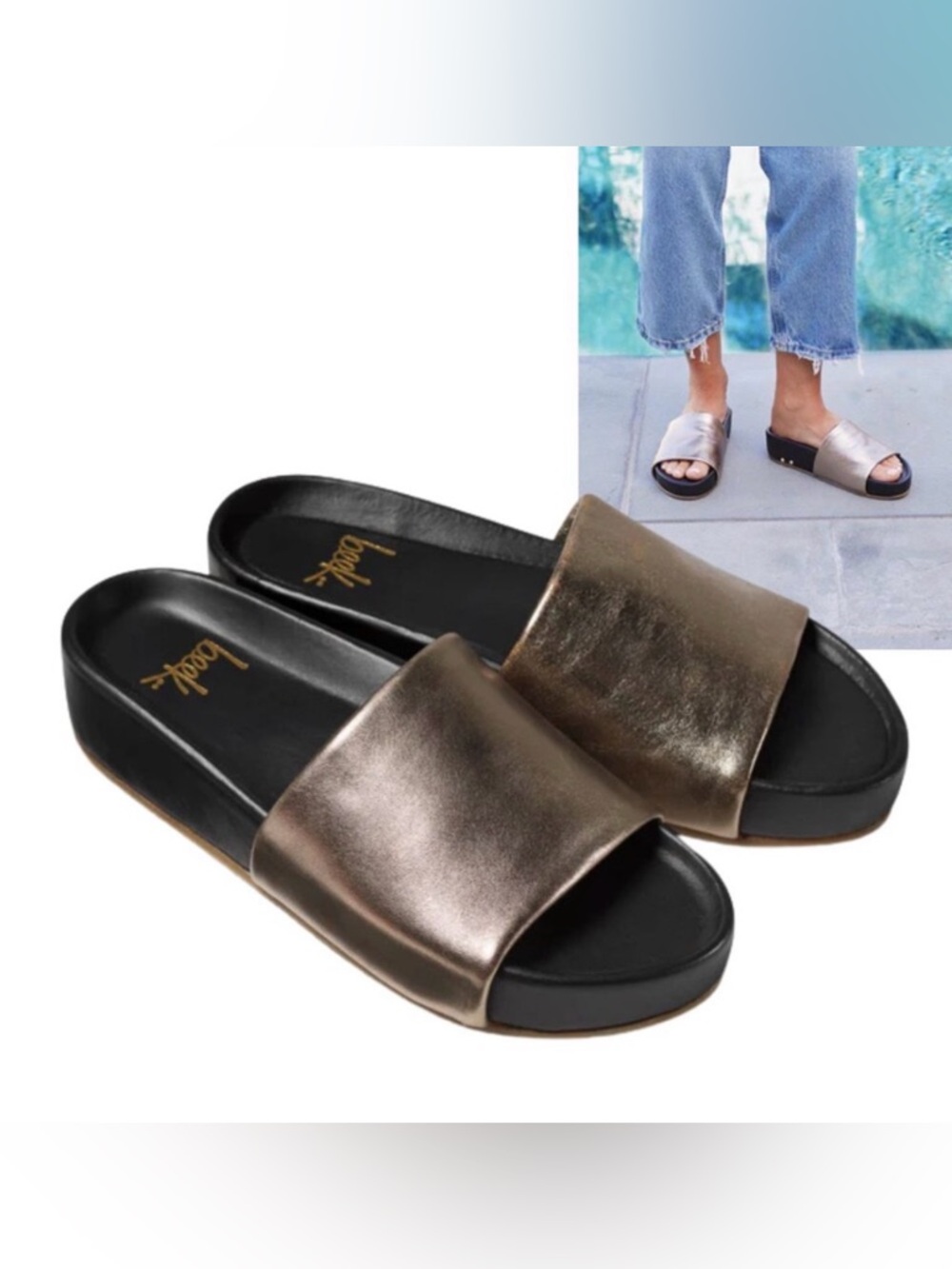 Metallic Slide Sandals - Bronze
